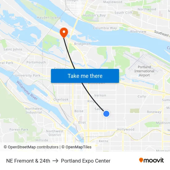 NE Fremont & 24th to Portland Expo Center map