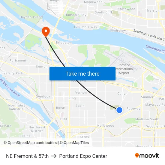 NE Fremont & 57th to Portland Expo Center map