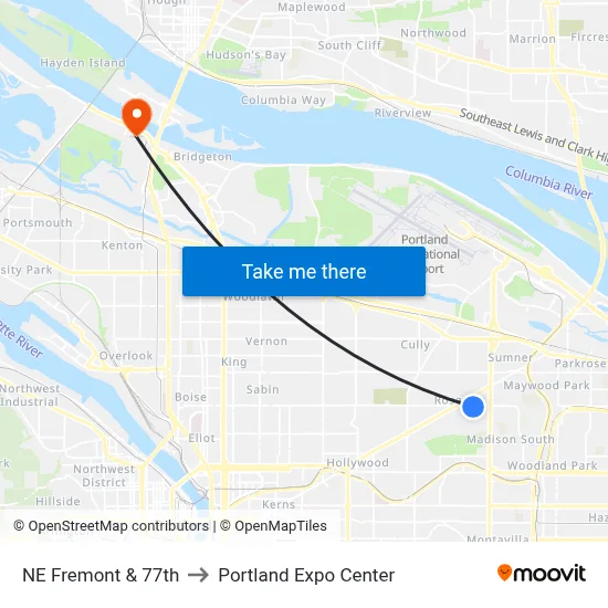 NE Fremont & 77th to Portland Expo Center map