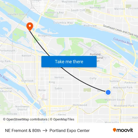 NE Fremont & 80th to Portland Expo Center map
