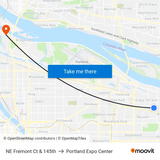 NE Fremont Ct & 145th to Portland Expo Center map