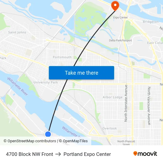 4700 Block NW Front to Portland Expo Center map