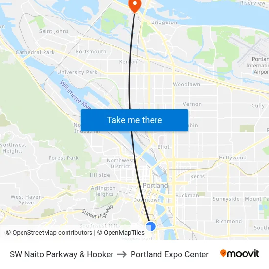 SW Naito Parkway & Hooker to Portland Expo Center map