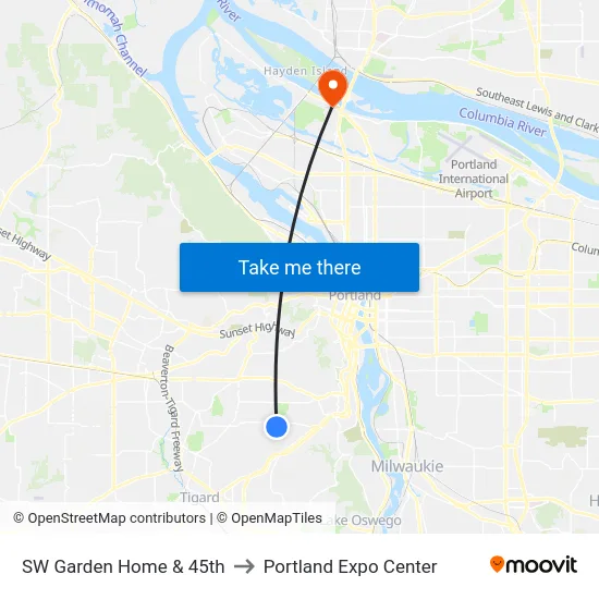 SW Garden Home & 45th to Portland Expo Center map