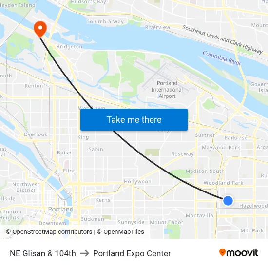 NE Glisan & 104th to Portland Expo Center map