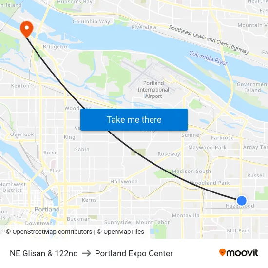 NE Glisan & 122nd to Portland Expo Center map