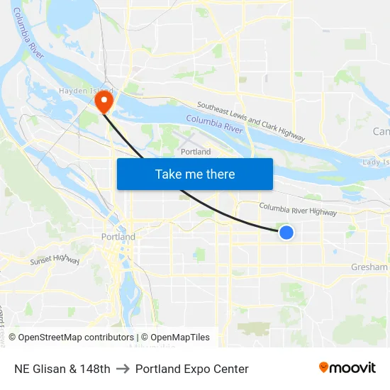 NE Glisan & 148th to Portland Expo Center map