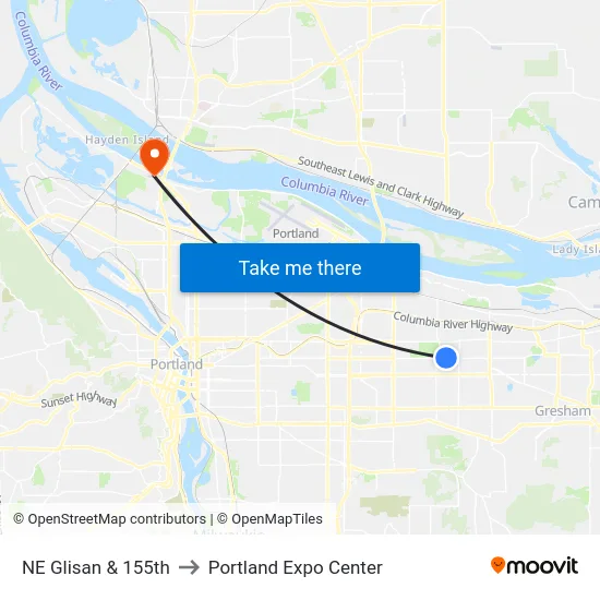 NE Glisan & 155th to Portland Expo Center map