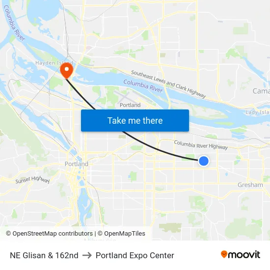 NE Glisan & 162nd to Portland Expo Center map