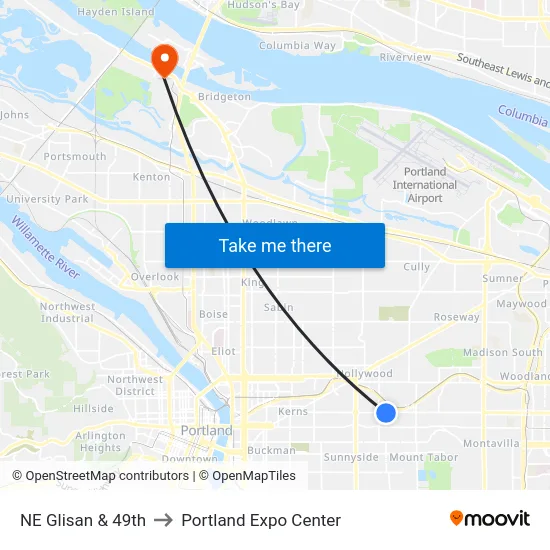NE Glisan & 49th to Portland Expo Center map