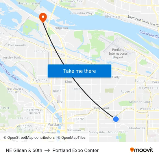 NE Glisan & 60th to Portland Expo Center map