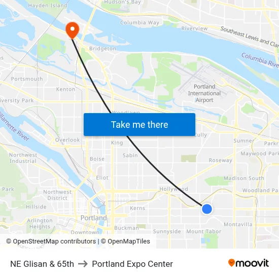 NE Glisan & 65th to Portland Expo Center map