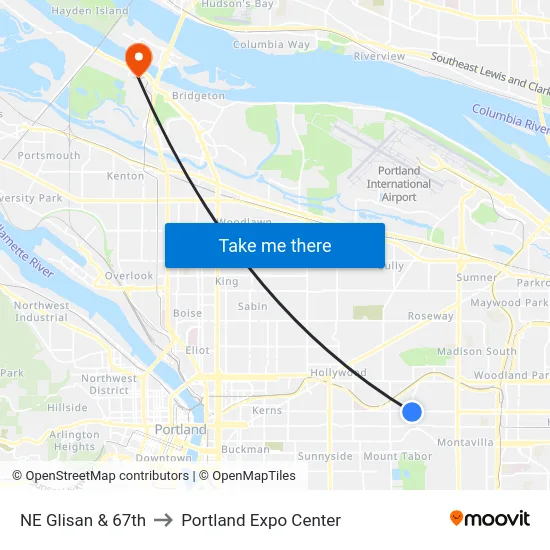 NE Glisan & 67th to Portland Expo Center map