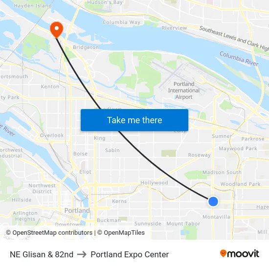 NE Glisan & 82nd to Portland Expo Center map