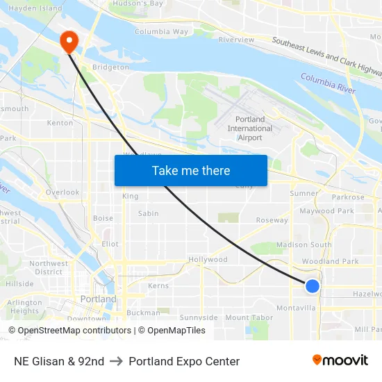 NE Glisan & 92nd to Portland Expo Center map