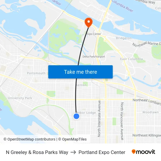 N Greeley & Rosa Parks Way to Portland Expo Center map