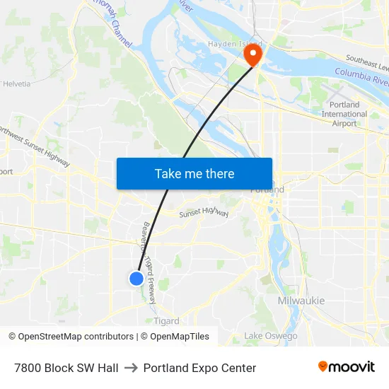 7800 Block SW Hall to Portland Expo Center map