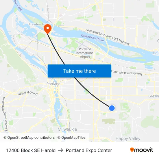 12400 Block SE Harold to Portland Expo Center map