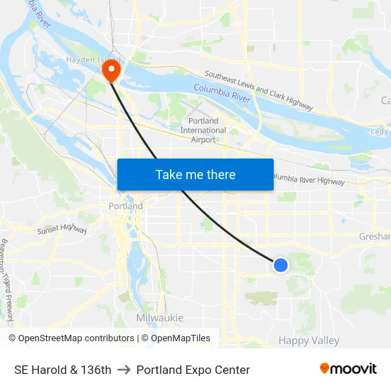 SE Harold & 136th to Portland Expo Center map