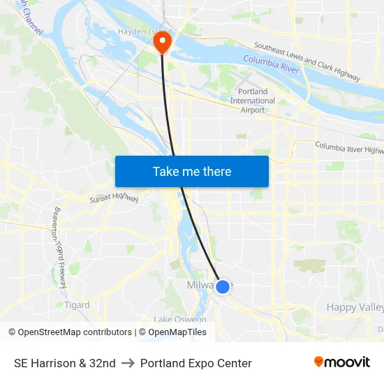 SE Harrison & 32nd to Portland Expo Center map