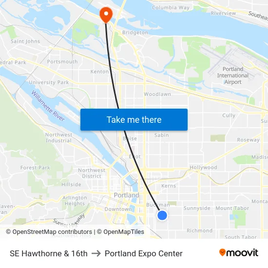 SE Hawthorne & 16th to Portland Expo Center map