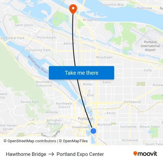Hawthorne Bridge to Portland Expo Center map