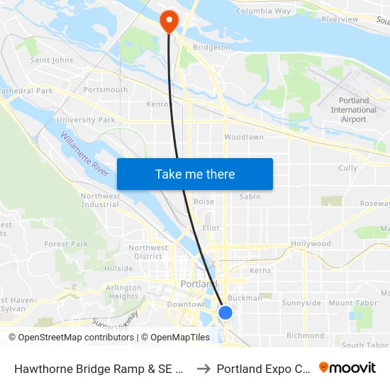 Hawthorne Bridge Ramp & SE M L King to Portland Expo Center map