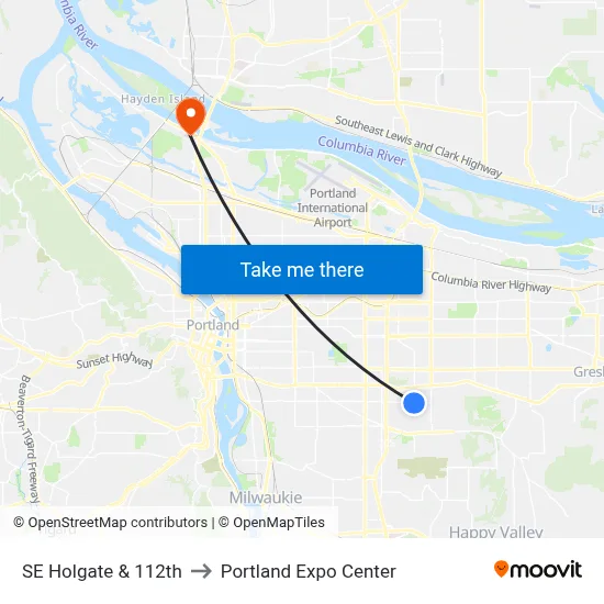 SE Holgate & 112th to Portland Expo Center map
