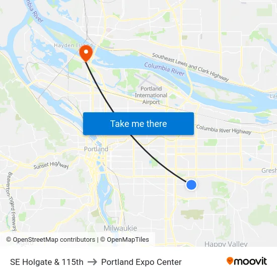 SE Holgate & 115th to Portland Expo Center map