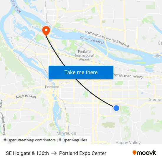 SE Holgate & 136th to Portland Expo Center map