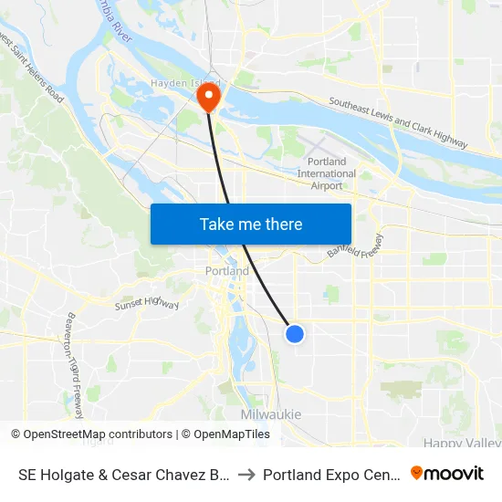SE Holgate & Cesar Chavez Blvd to Portland Expo Center map