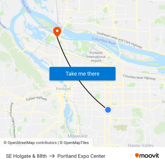 SE Holgate & 88th to Portland Expo Center map