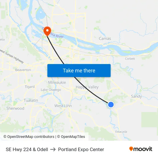 SE Hwy 224 & Odell to Portland Expo Center map