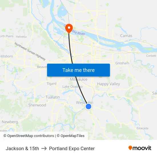 Jackson & 15th to Portland Expo Center map