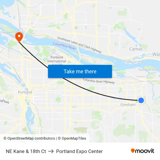 NE Kane & 18th Ct to Portland Expo Center map