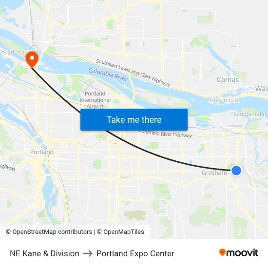 NE Kane & Division to Portland Expo Center map