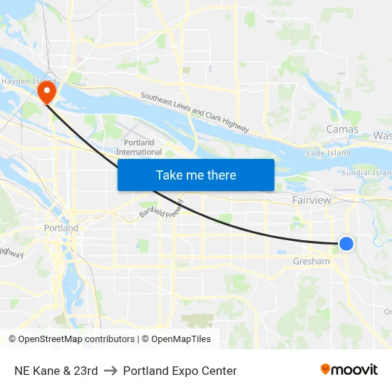 NE Kane & 23rd to Portland Expo Center map