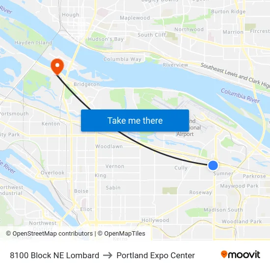 8100 Block NE Lombard to Portland Expo Center map
