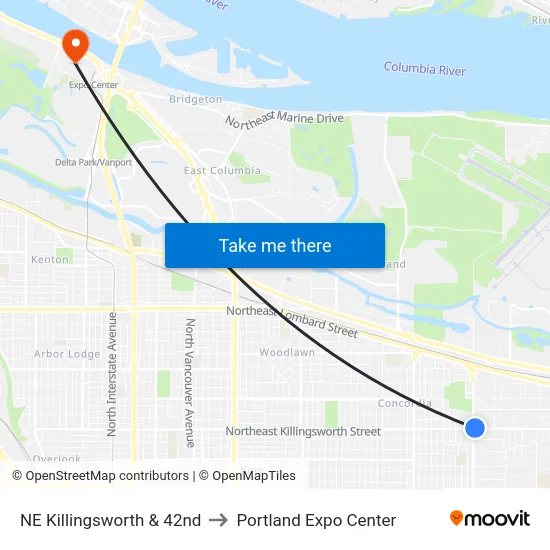 NE Killingsworth & 42nd to Portland Expo Center map
