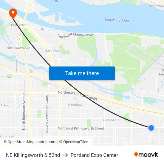 NE Killingsworth & 52nd to Portland Expo Center map