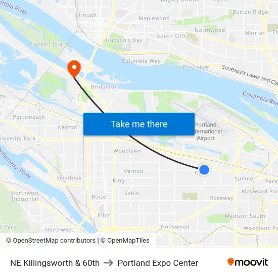 NE Killingsworth & 60th to Portland Expo Center map