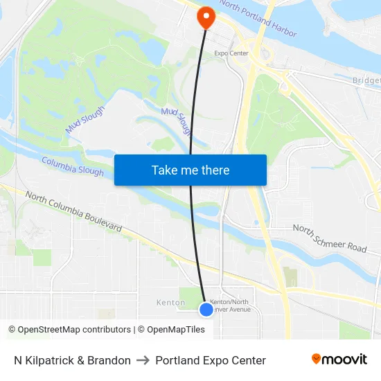 N Kilpatrick & Brandon to Portland Expo Center map