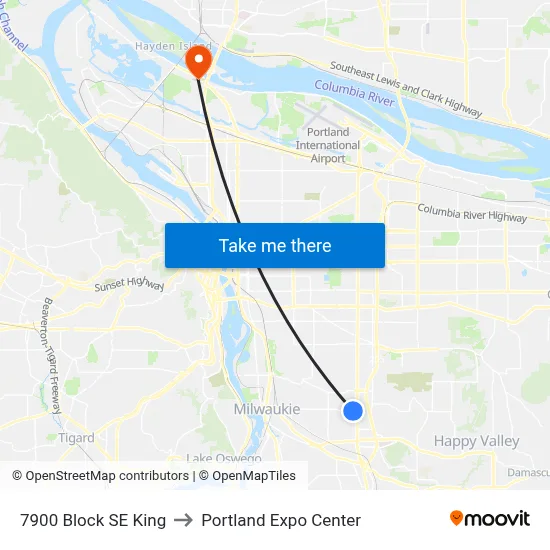 7900 Block SE King to Portland Expo Center map