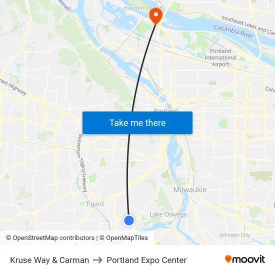 Kruse Way & Carman to Portland Expo Center map