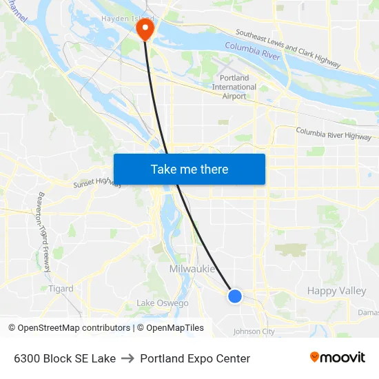 6300 Block SE Lake to Portland Expo Center map