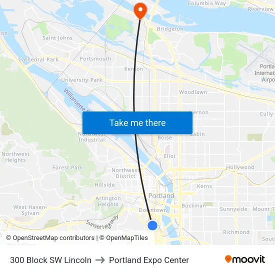 300 Block SW Lincoln to Portland Expo Center map