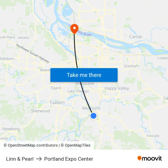 Linn & Pearl to Portland Expo Center map