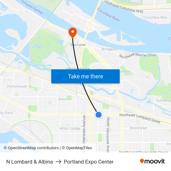 N Lombard & Albina to Portland Expo Center map