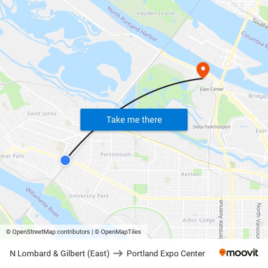 N Lombard & Gilbert (East) to Portland Expo Center map