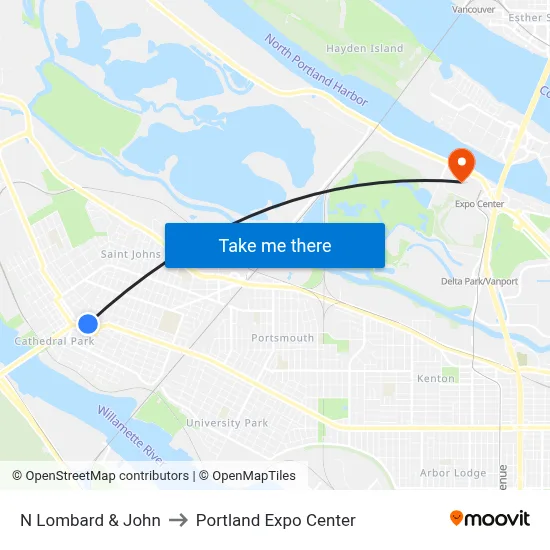 N Lombard & John to Portland Expo Center map
